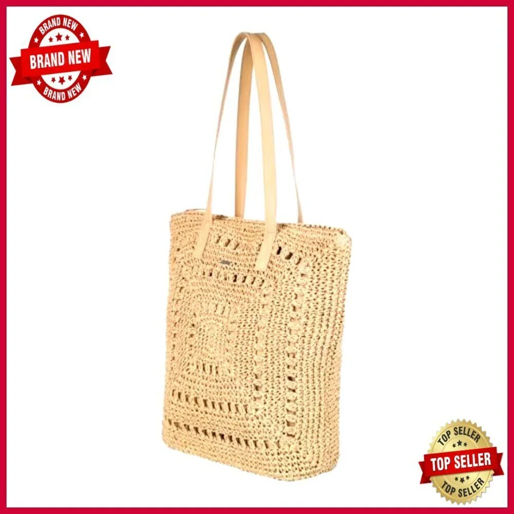 Straw Tote Bag Lightweight Beach Travel Handbag with Zipper Closure